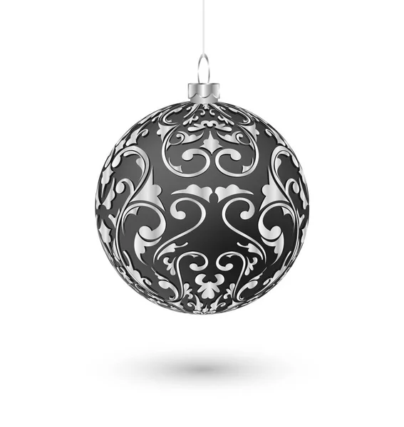 Isolé sapin de Noël boule noire. Illustration vectorielle réaliste — Image vectorielle