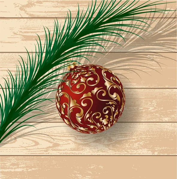 Bola de árbol de Navidad sobre mesa de madera. Ilustración vectorial realista — Archivo Imágenes Vectoriales