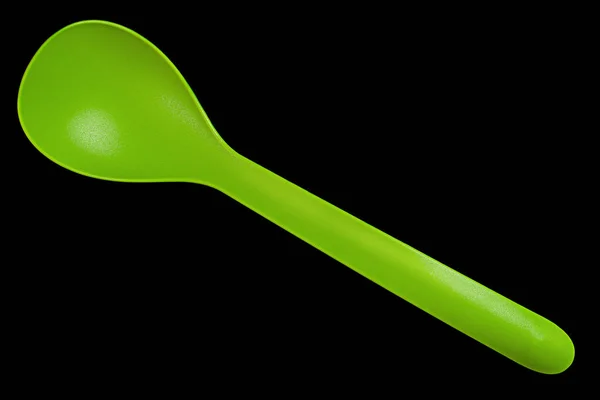 Plastic Groene Lepel Voor Koken Geïsoleerd Wit — Stockfoto