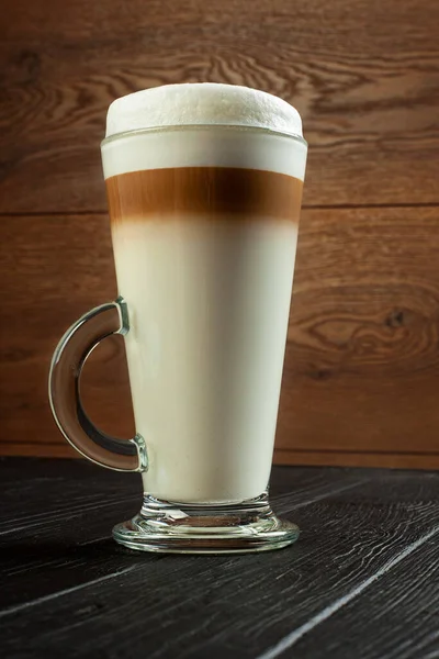 Kaffe Latte Toppglas Svart Bord — Stockfoto