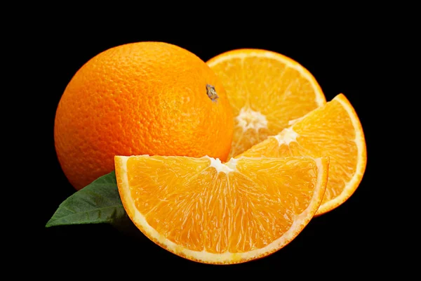 Ctrus Fruit Orange Closeup Isolated Black Background — Stock Photo, Image