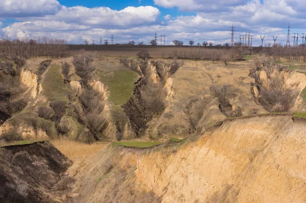 Paisaje Soleado Con Erosión Del Suelo Principios Temporada Primavera Ucrania — Foto de Stock