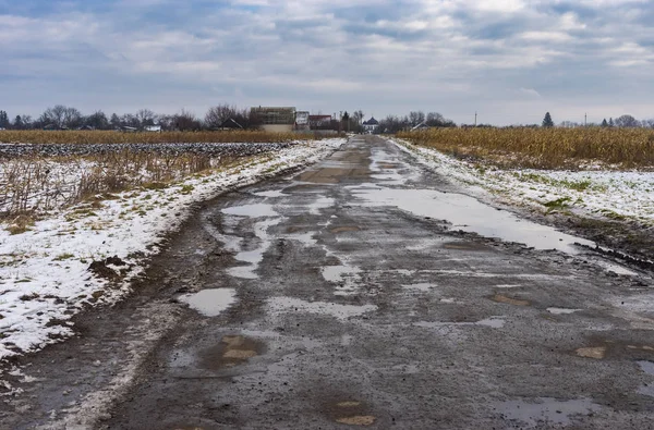 Kırsal manzara yolun Trinity tapınağa Ukraynalı köyü Velyki Budischa, Poltavskaya oblast, Ukrayna