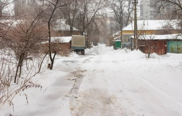 Dnepropetrovsk Ukraine Januar 2016 Kleine Straße Vorort Der Stadt Dnepropetrovsk — Stockfoto