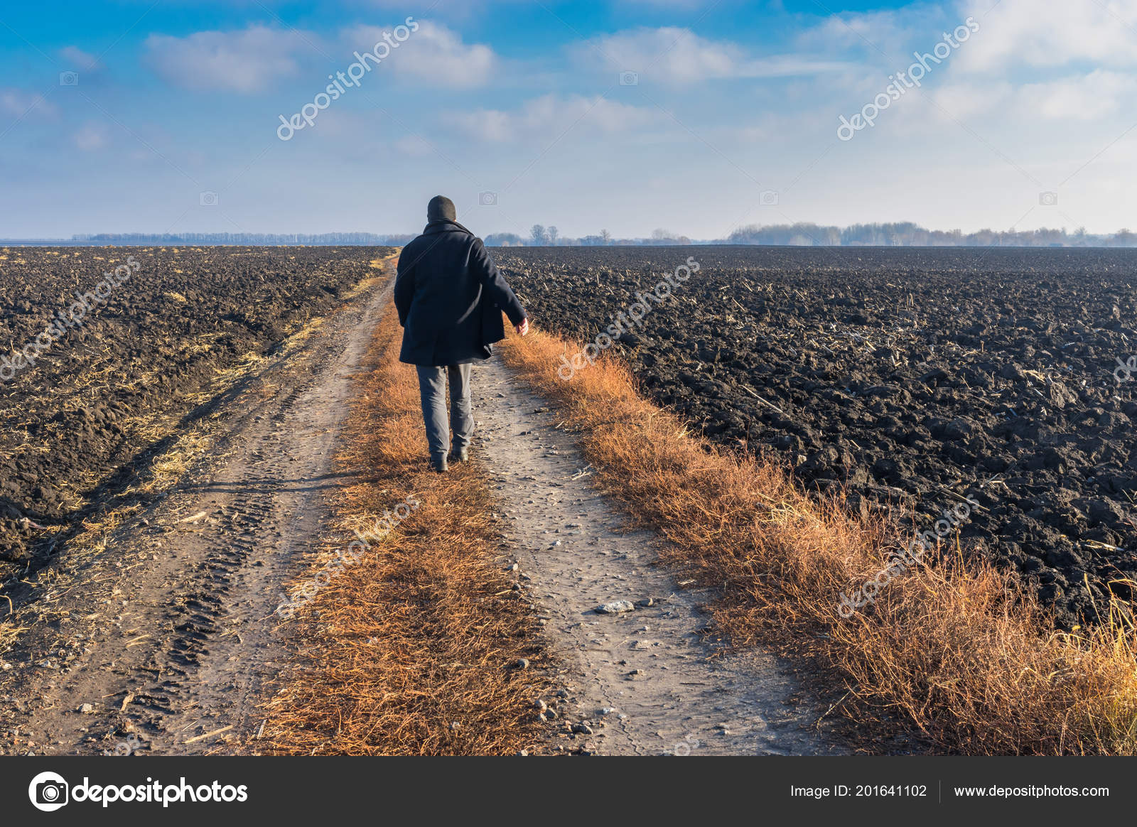 Lonely Man Walking On Road Lonely Man Walking Country Road Ukrainian Rural Area Fall Season Stock Photo C Yurikr