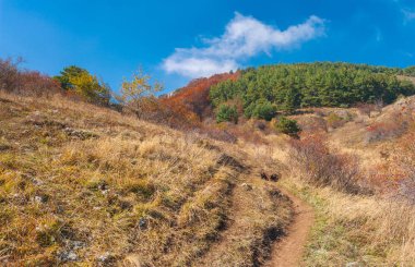Yürüyüş yolu üzerinde bir dağ mera Demerdzhi sonbahar sezonu, Kırım yarımadası