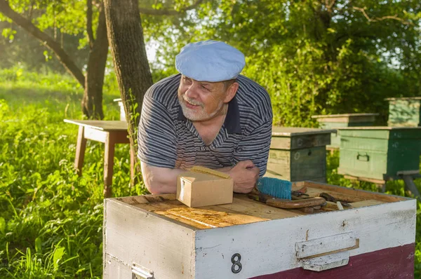 Outdoor portrait of smiling elderly man - bee-keeper