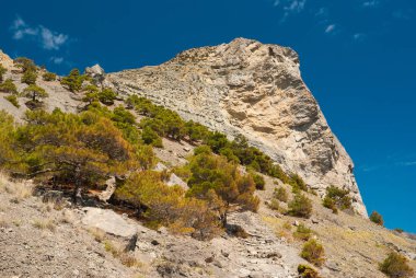 Bahar manzara Noviy Svet resort, Kırım yarımadası yakınlarındaki Koba-Kaya Dağı yakınlarında