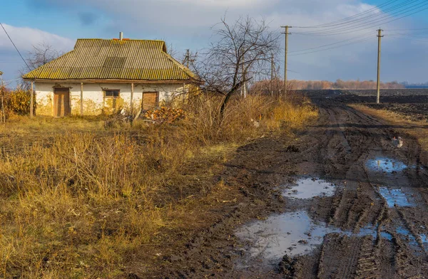 Podzimní Krajina Opuštěné Obydlí Obci Oleksiivka Poltavska Oblast Ukrajina — Stock fotografie
