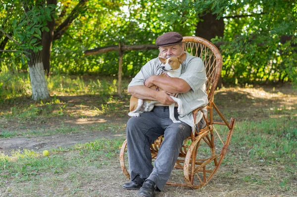 Joven Basenji Sentado Con Maestro Una Silla Mimbre — Foto de Stock