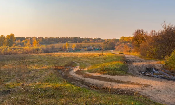 Večerní Krajina Odlehlé Vesnici Podzimu Sumskaya Oblast Ukrane — Stock fotografie