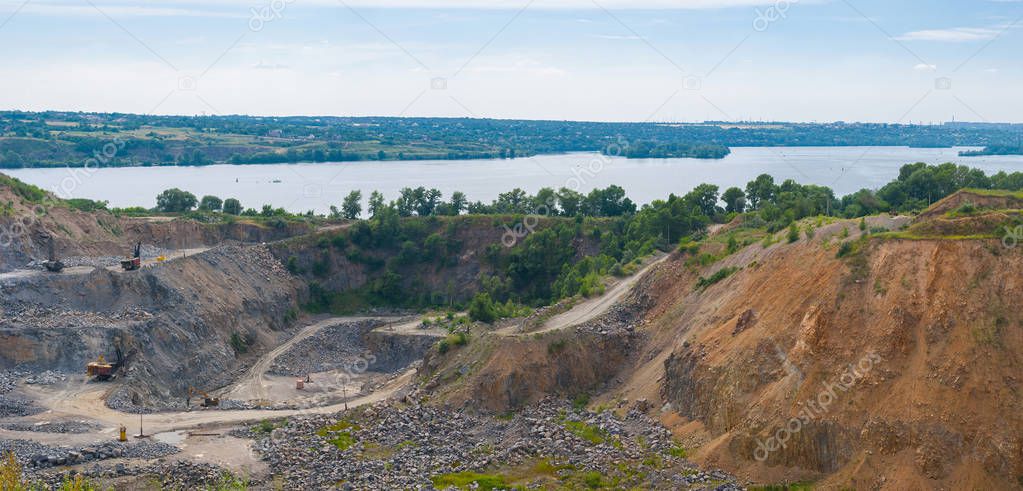 Quarry beside big river Dnepr near Dnepropetrovsk city, Ukraine