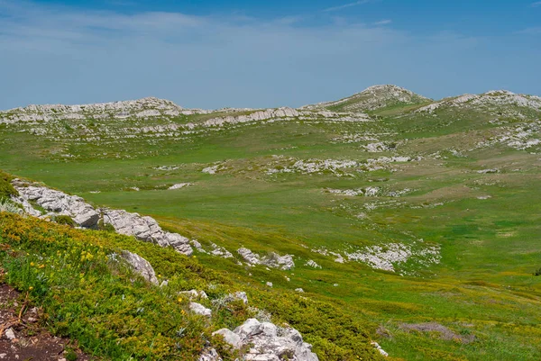 Güzel bahar manzara kireçtaşı Chatyr-Dah dağlık massif, Kırım yarımadası üzerinde