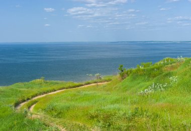 Yaz manzara Kakhovka rezervuar ile Dnepr nehir, Ukrayna üzerinde bulunan