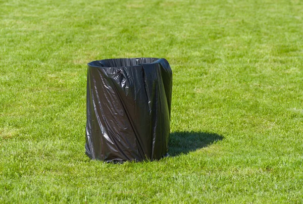 Garbage Can Polyethylene Package Green Lawn Stock Photo