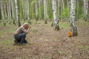 Olgun fotoğrafçı mandolin açık bir fotoğraf yapma