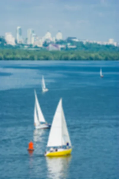 Defokussiertes Bild Der Sommerlandschaft Mit Dem Fluss Dnepr Dem Yachting — Stockfoto