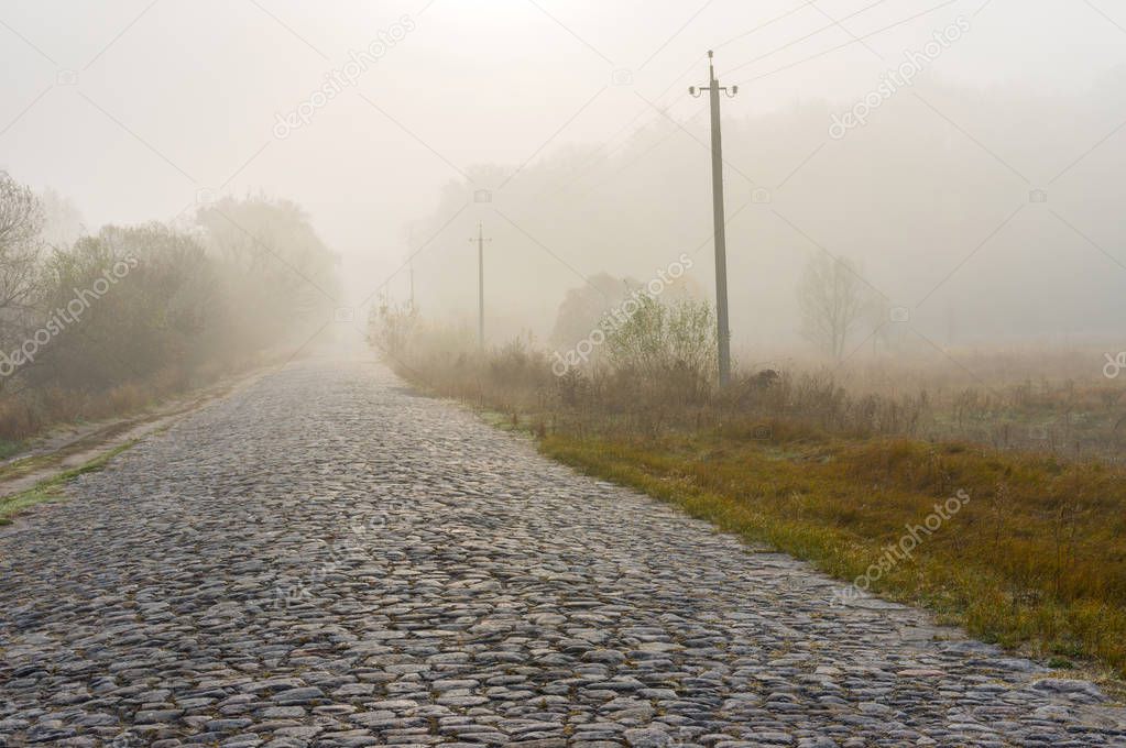 An ancient stone road in Ukrainian rural area