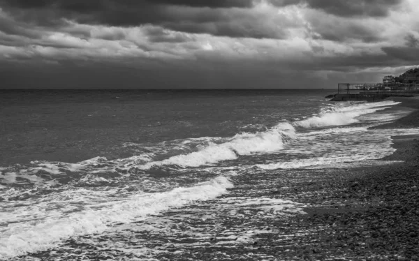 Black Sea Shore Yalta City Black White Landscape — Stock Photo, Image