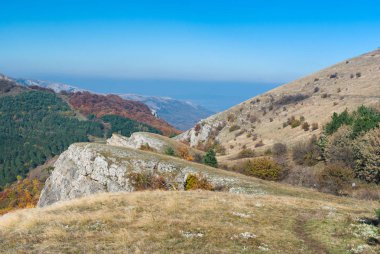 Sonbahar sezonunda güzel dağlar manzara - dağ mera Demerdzhi, Kırım, Ukrayna.