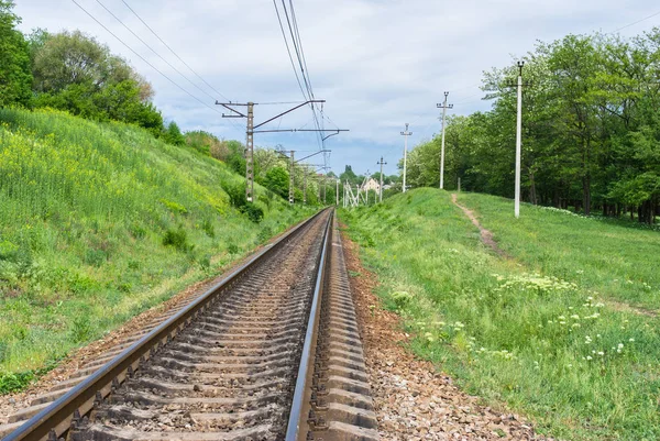 Ukranian railroad landscape at spring season.