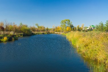 Sonbahar mevsiminde küçük Ukrayna nehir Oril.
