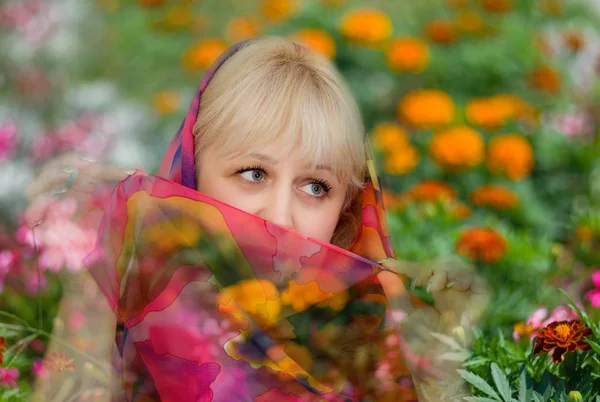 Artistic Portrait Beautiful Caucasian Woman Floral Background — Stock Photo, Image
