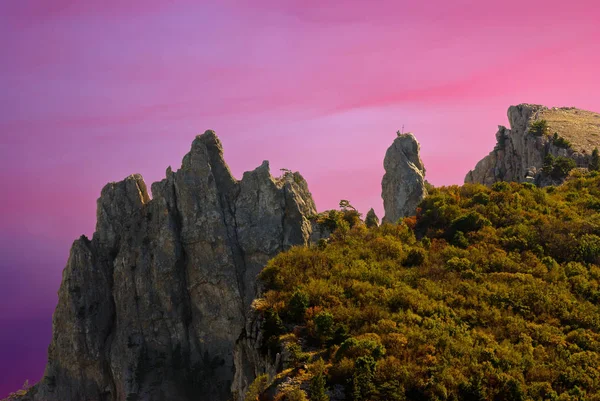 Picos Montaña Petri Orilla Del Mar Negro Crimea Ucrania Atardecer — Foto de Stock