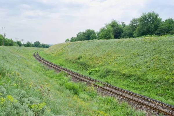 Railway line in greenland landscape.