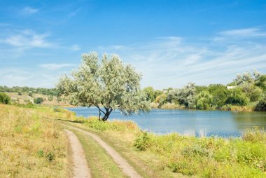 Sura nehri ile Ukrayna yaz manzara.