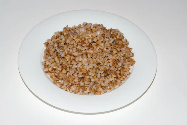 White Plate Boiled Buckwheat — 스톡 사진