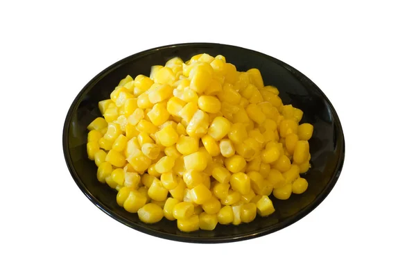 Yellow Corn Black Plate — Stock Photo, Image