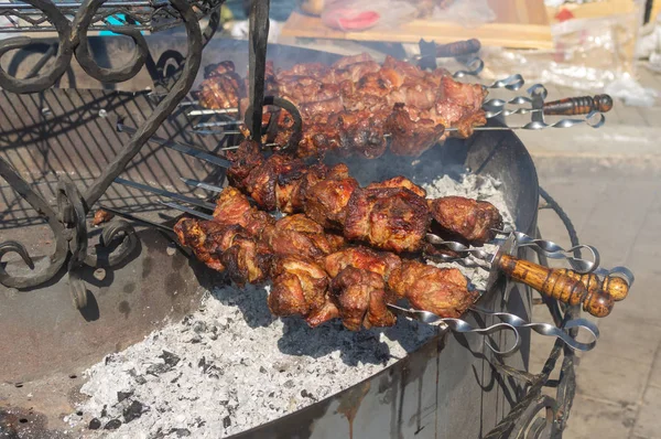 Georgian Shashlik Street Food Dnipro City Day Festival Ukraine — Stock Photo, Image