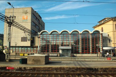 Drammen, Norveç - 10 Haziran 2018: Tren İstasyonu, Drammen, Buskerud ilçe başkenti binanın.