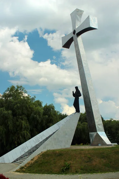 Przemysl Poland June 2018 Cross Trust Monument Figurine Merciful Jesus — Stock Photo, Image