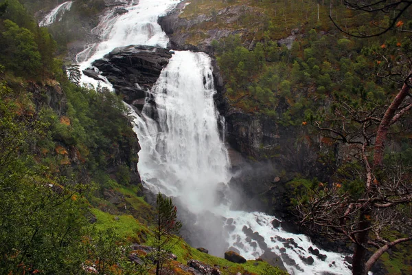 Nyastolfossen Falls Second Cascade Four Waterfalls Husedalen Valley Kinsarvik Norway — Stock Photo, Image