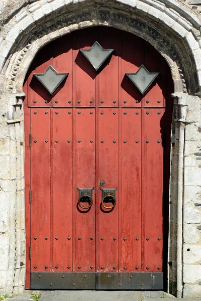 Старая Деревянная Дверь Старинной Церкви Местечке Уезд Хордаланд Норвегия — стоковое фото