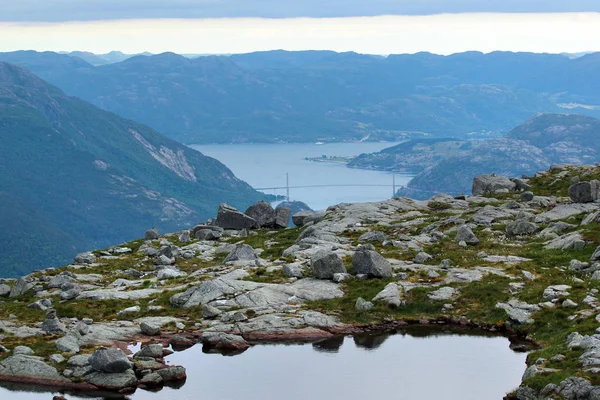 Neverdalsfjell Dağın Üstünden Lysefjord Norveç Doğal Skandinavya Yatay — Stok fotoğraf