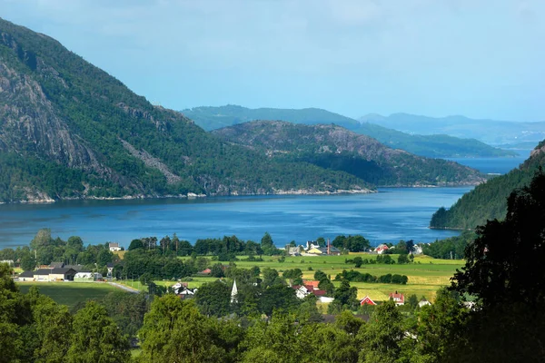 Widok Miejscowości Årdal Hjelmeland Gmina Powiat Rogaland Norwegia — Zdjęcie stockowe