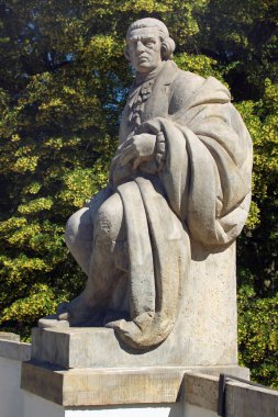 Warsaw, Poland - June 9, 2018: Sculpture in Lazienki Park, or Royal Baths, the largest park in Warsaw.