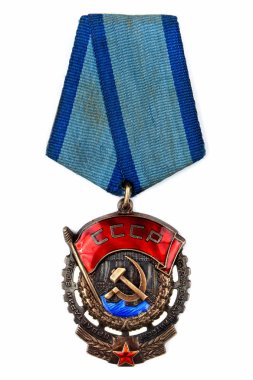 Kharkiv, Ukrayna - 23 Ocak 2019: Kırmızı başlık çalışma, onur büyük işler ve Sovyet devlet ve toplum iş faaliyetleri alanlarında hizmet için kurulmuş bir Sovyet sipariş sırasını.