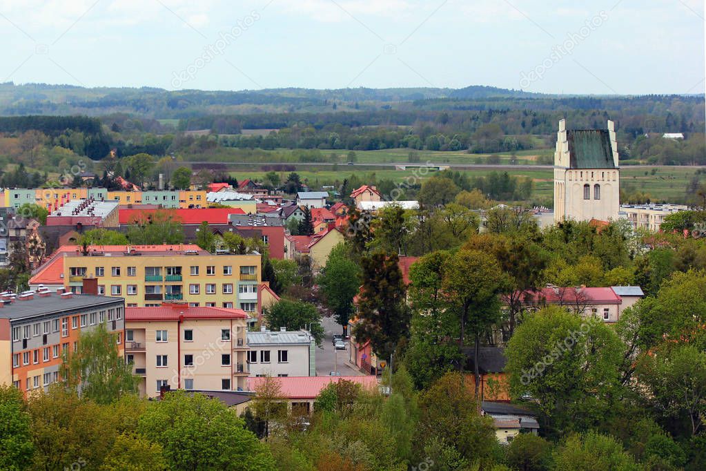 Townscape of Goldap town, Warmian-Masurian Voivodeship, Poland. 
