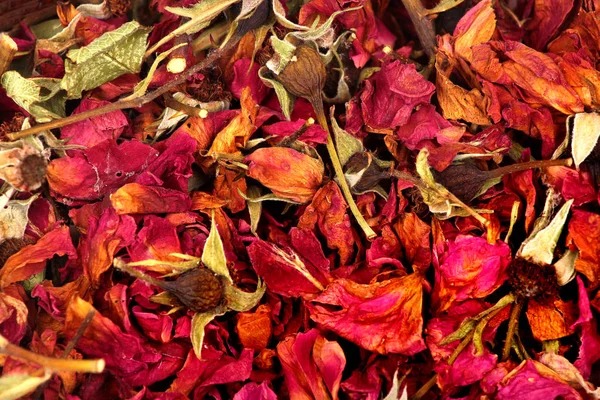Dried rose flowers, petals and leaves