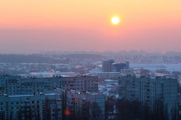 Kharkiv, Ukraine - January 24, 2016: Aerial view of Saltivka neighborhood, a large residential area located in the northeastern region of Kharkiv.