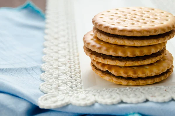 Desayuno Italiano Con Una Taza Café Galletas Rellenas Chocolate —  Fotos de Stock