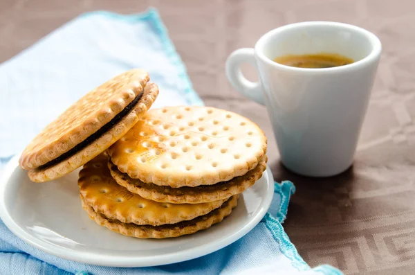 Petit Déjeuner Italien Avec Une Tasse Café Des Biscuits Chocolat — Photo