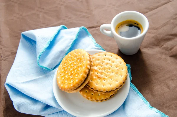 Petit Déjeuner Italien Avec Une Tasse Café Des Biscuits Chocolat — Photo