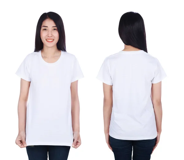 白い背景に分離した白い シャツの女性 — ストック写真