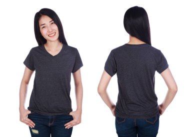 siyah t-shirt beyaz bir arka plan üzerinde izole kadın