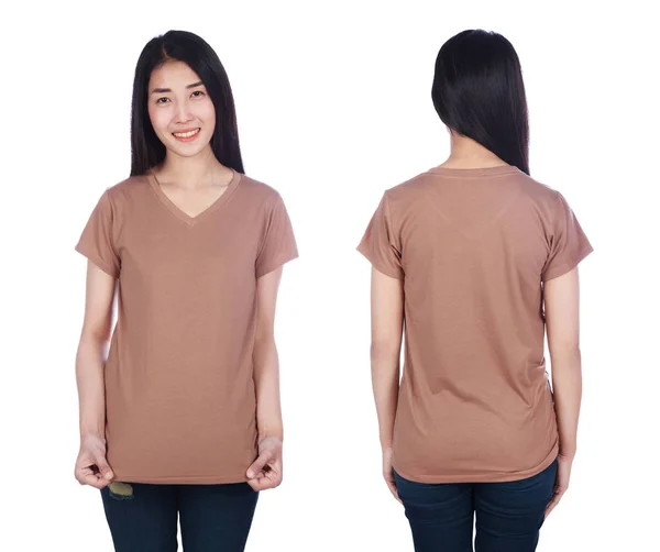 Femme Shirt Marron Isolé Sur Fond Blanc — Photo